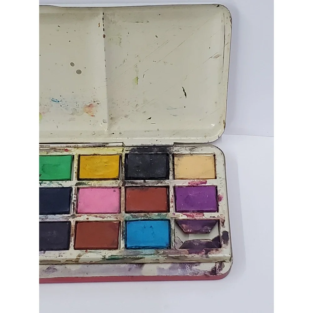 Vintage Watercolor Paint Tin Made in England Children Lithograph Metal Box